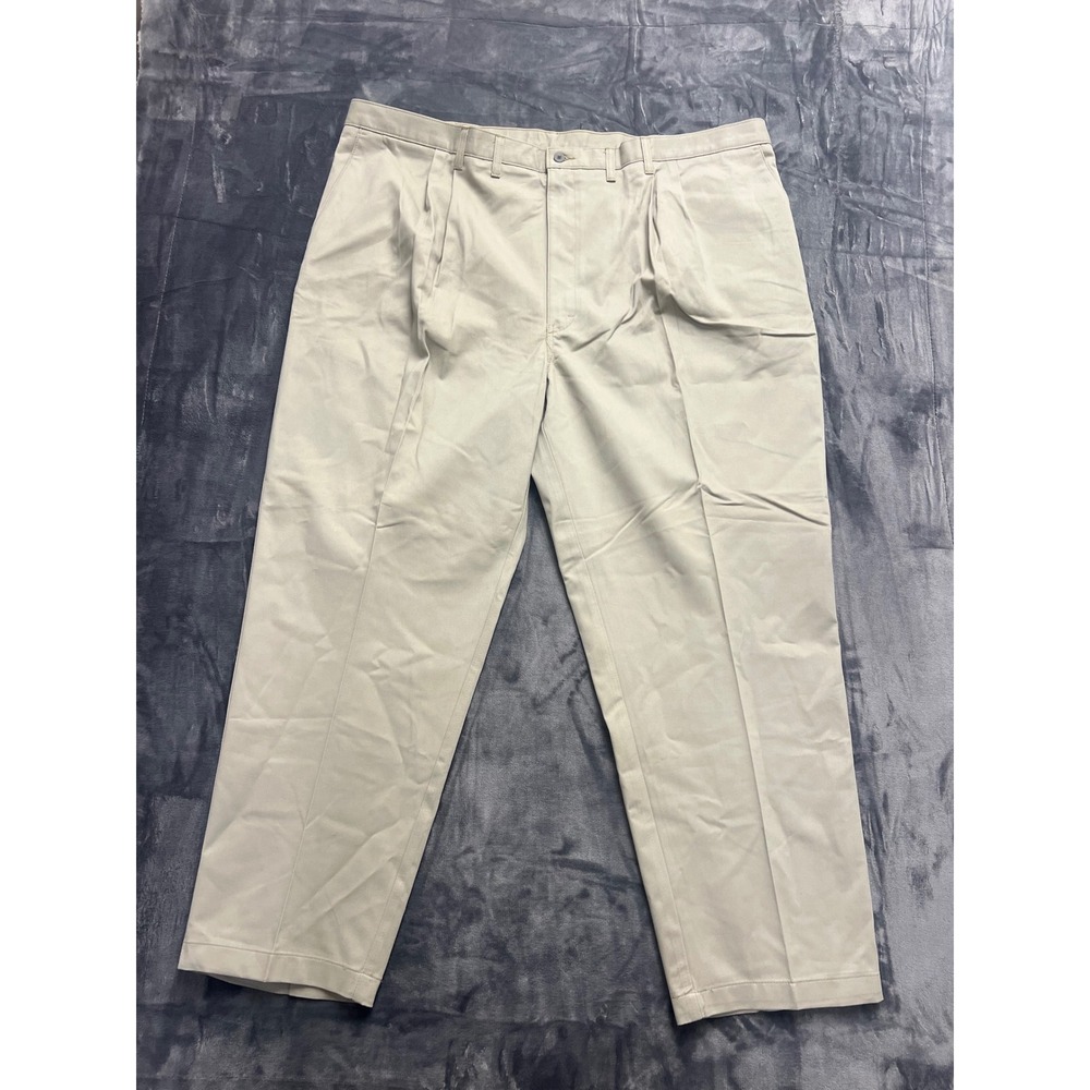 Lee Pleated Chino Pants Mens 48x30 Khaki Double Pleat Wrinkle Free Cotton New